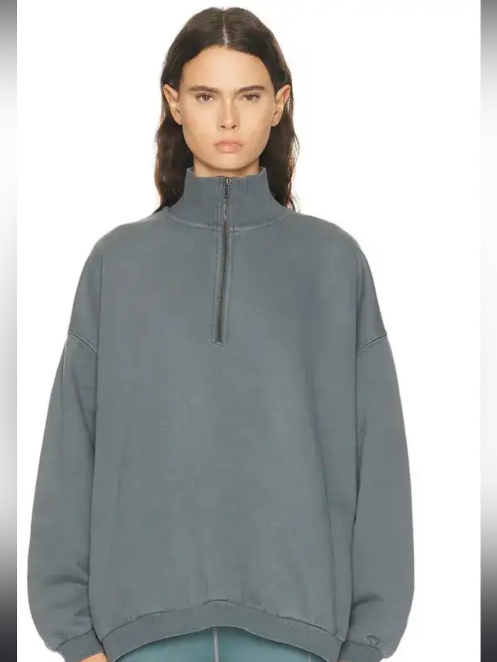 #415 SKIMS Fleece Quarter Zip Pullover Sweatshirt Blue Gray Oversized Large EUC
